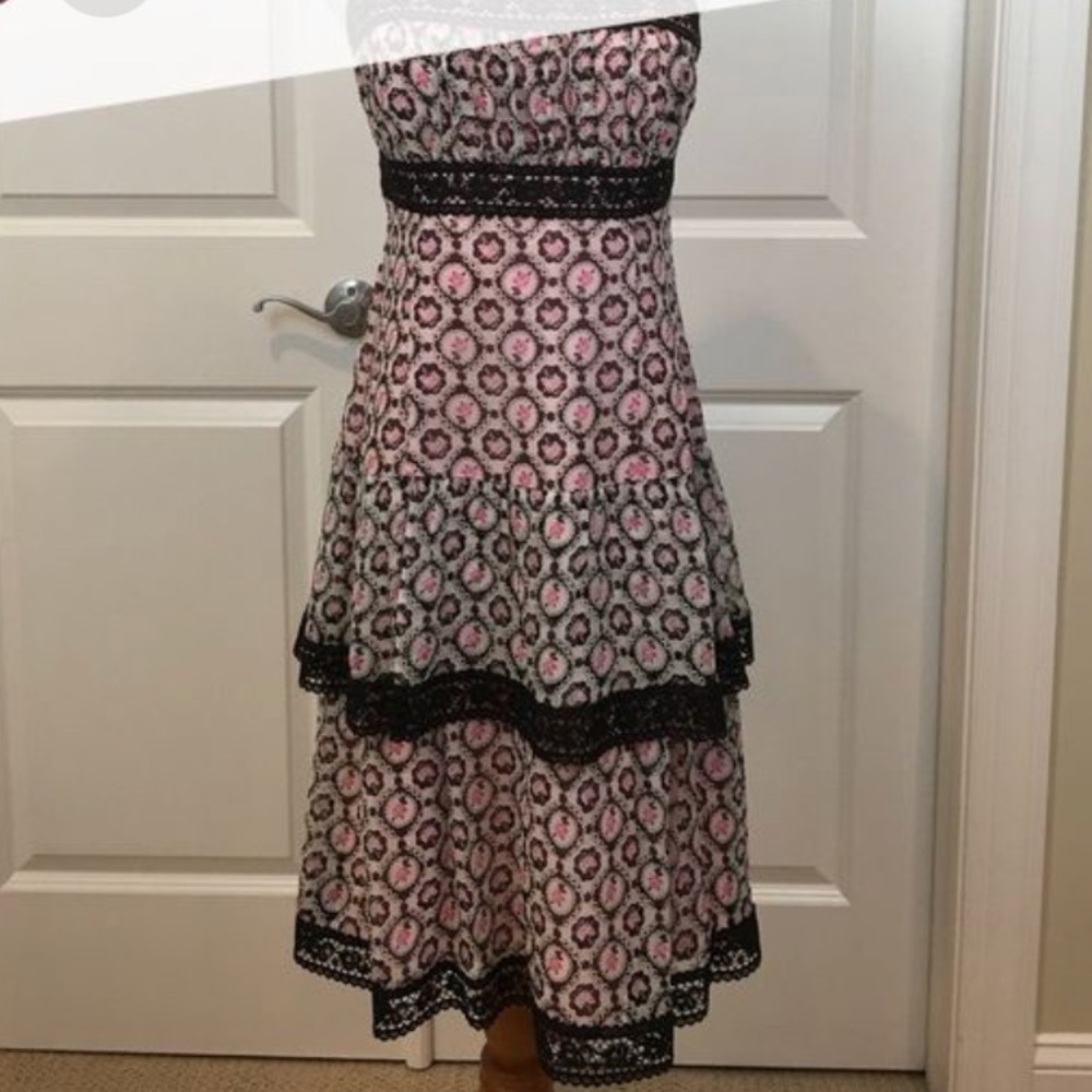 Nanette Lepore black lace silk rose print dress